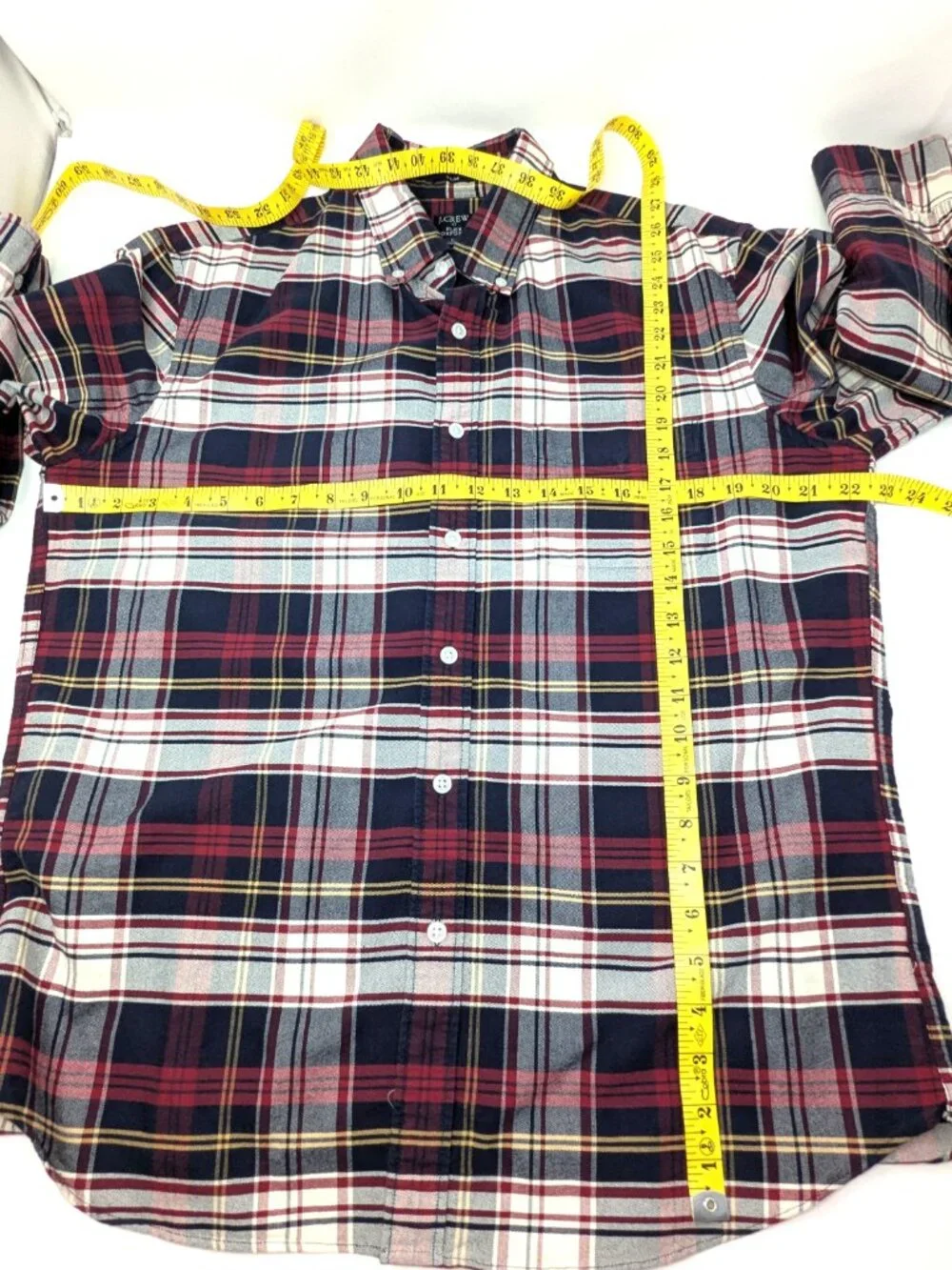 J Crew Mens Flex Oxford Shirt Large Red White Blue Plaid Button Down Slim $24